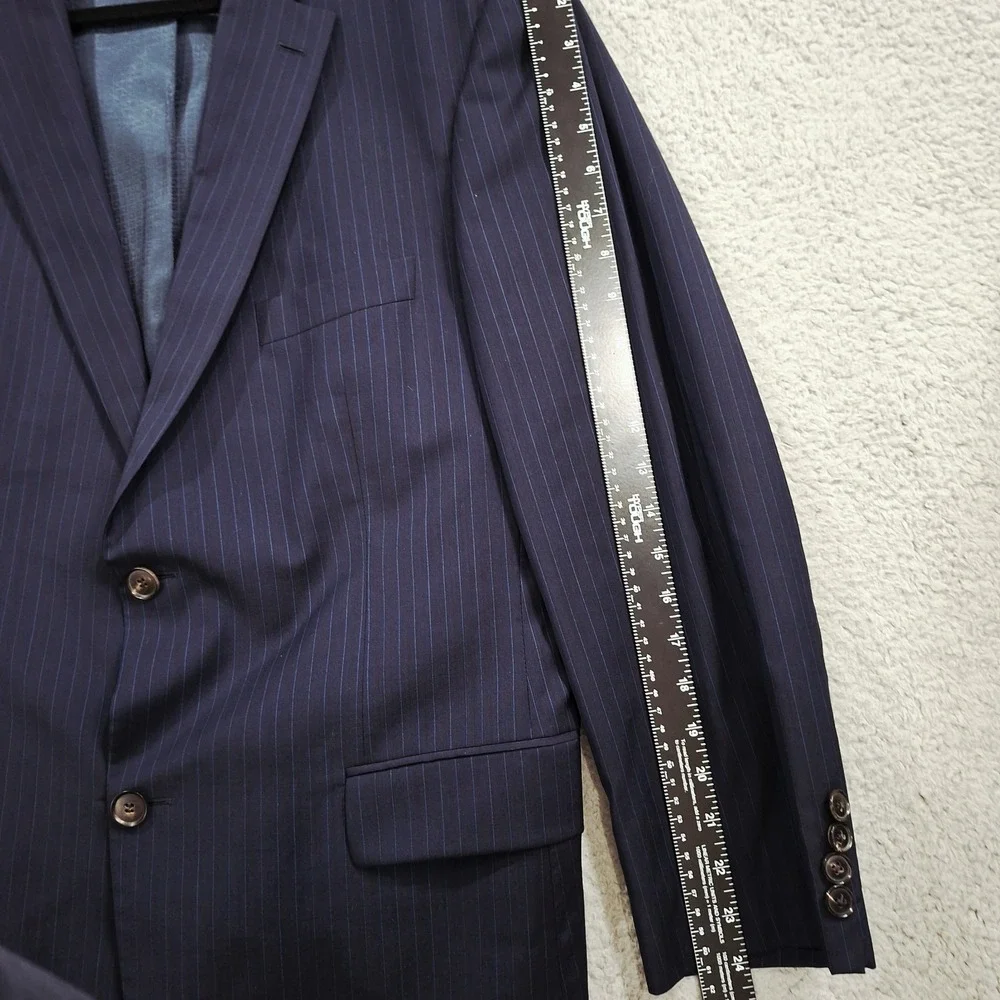 Boss Hugo‎ Boss Navy Light Blue Pinstripe Wool Coat Blazer Double Vented 44R